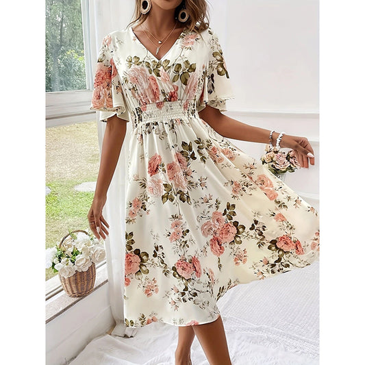 Floral Boho Flowy Summer Midi Dress - US Only