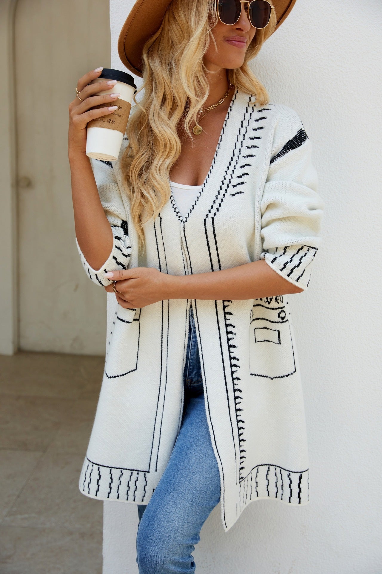 Long Jacquard Lazy Knitting Sweater Coat