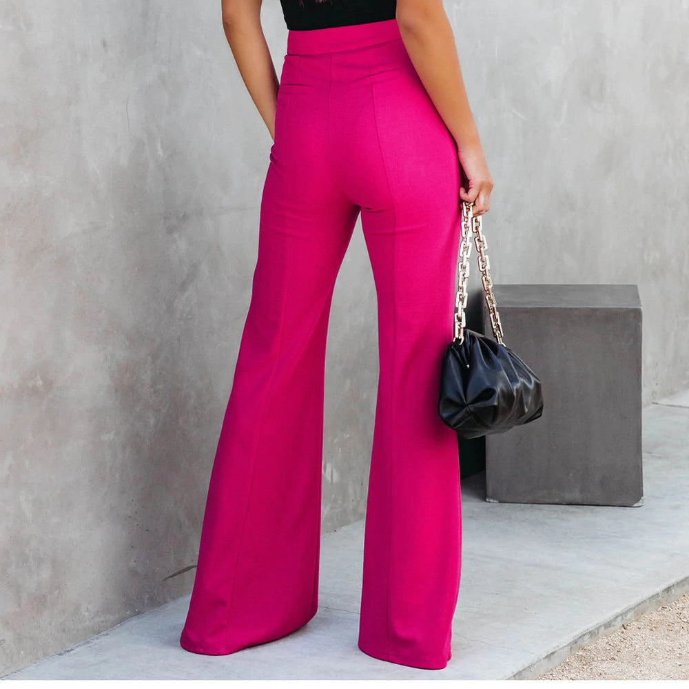 Slim-Fit High-Waist Wide-Leg Split Elastic Stretch Trousers