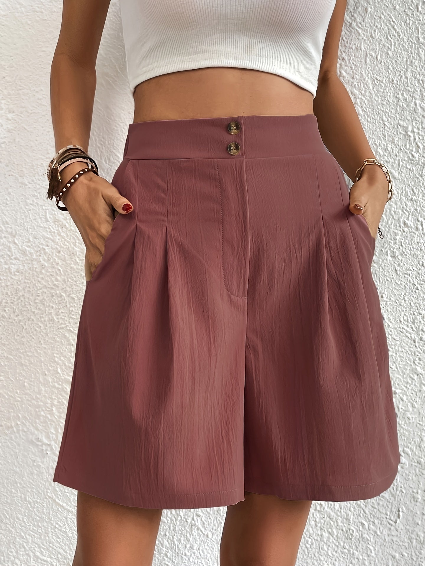 Solid-Colour High-Waist Shorts