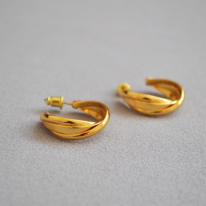 Gold (18K) Plating Winding Circle All-Match Hoop Earrings