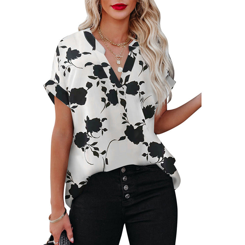 Floral Print Short-Sleeve Shirt For Women