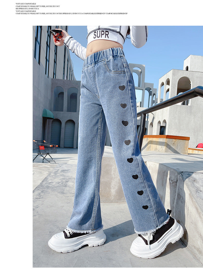 Funky Casual Denim Love Wide-Leg Pants