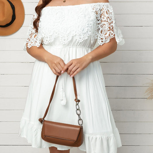 Black Lace Off-Shoulder Ruffled Dress