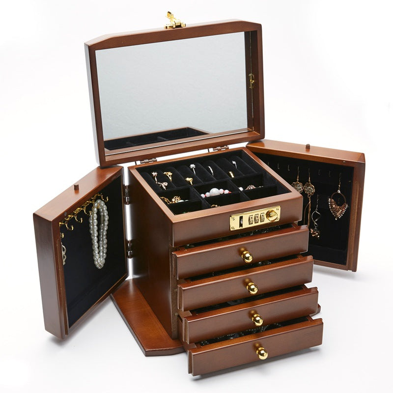 Combination-Lock Solid Wood Jewellery Box