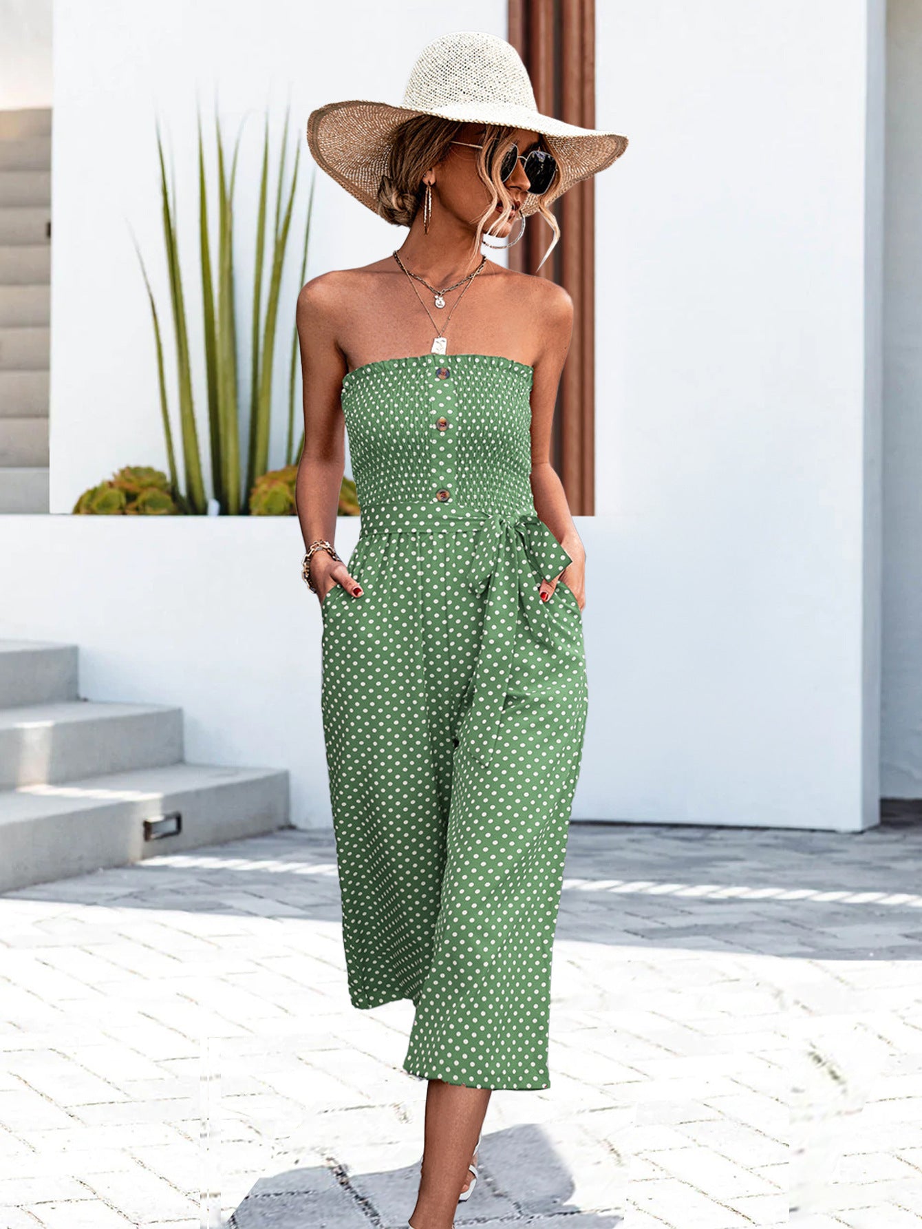 Female Button Pull Polka Dot Bra Jumpsuit