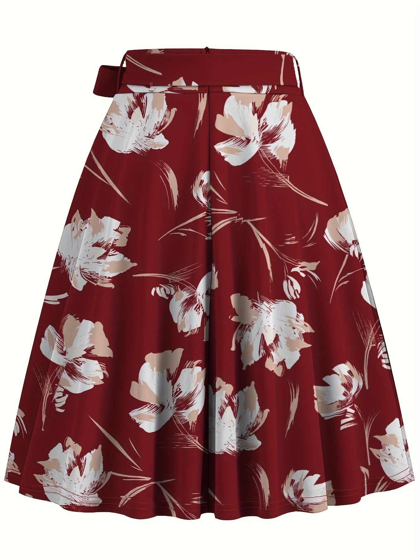 Elegant Belt Floral Midi Skirt