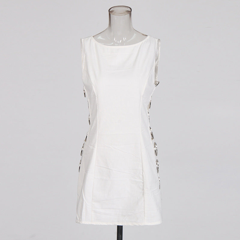 New Metal-Decoration Vacation-Style Mini Dress