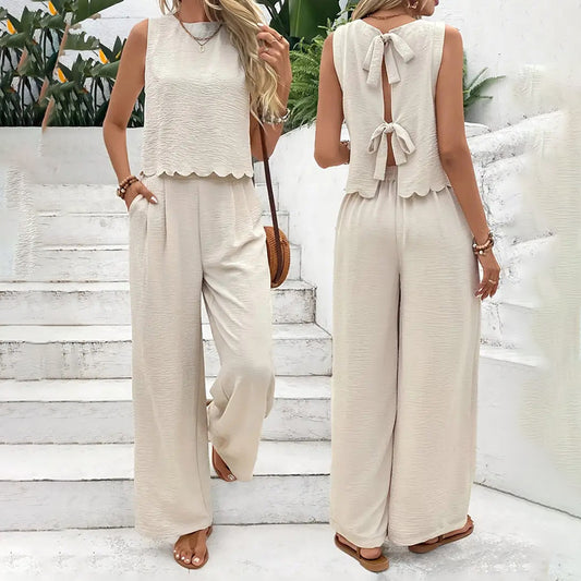 Sleeveless Crop Top Wide-Leg Pants Outfit - US Only