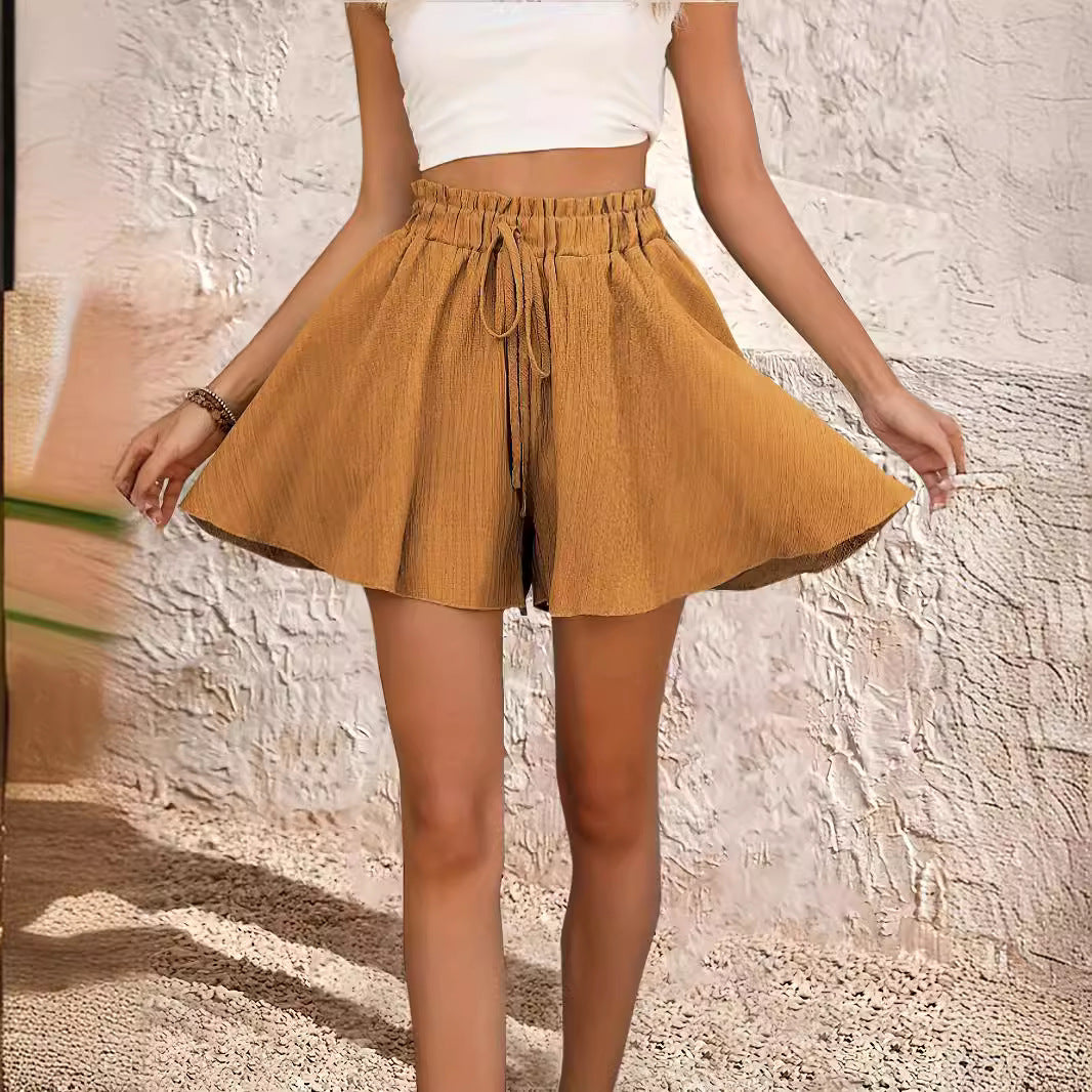 Women's Solid-Colour Lace-Up Shorts