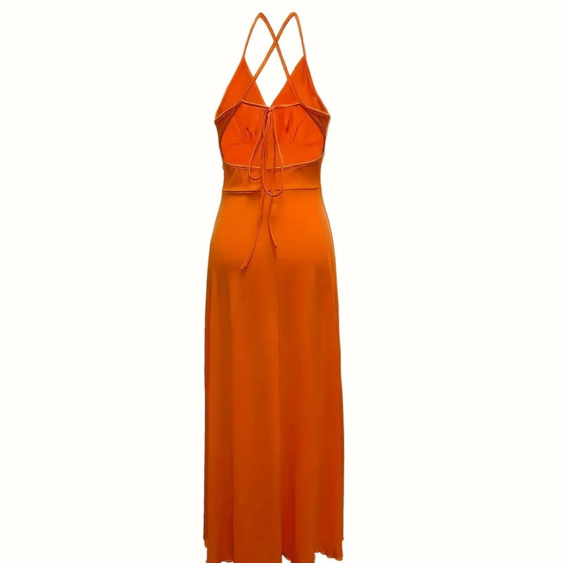 Spaghetti-Strap Backless High-Slit Long Dress - US Only