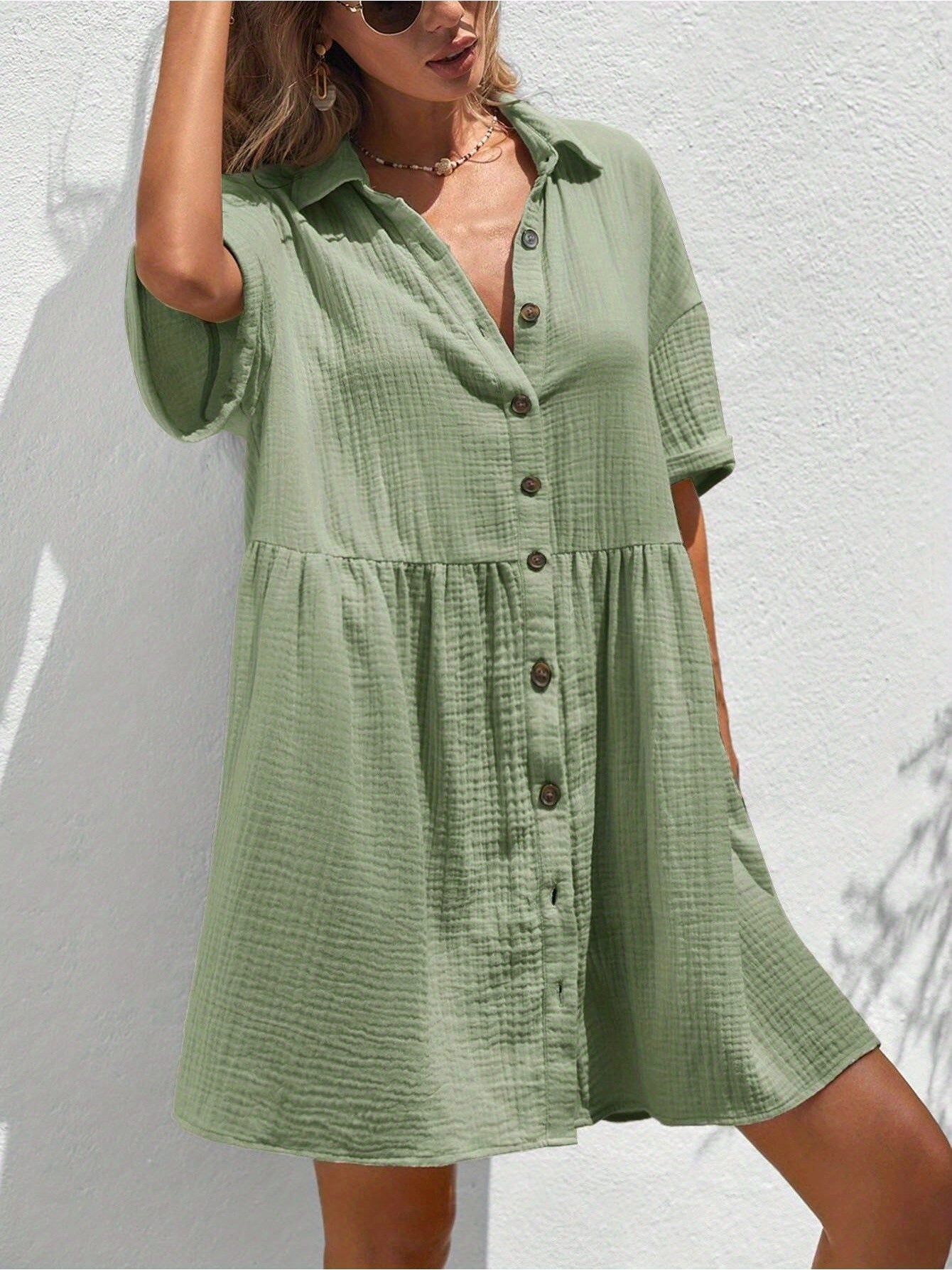 Casual Holiday Shirt Dress With Ruffles - US Only