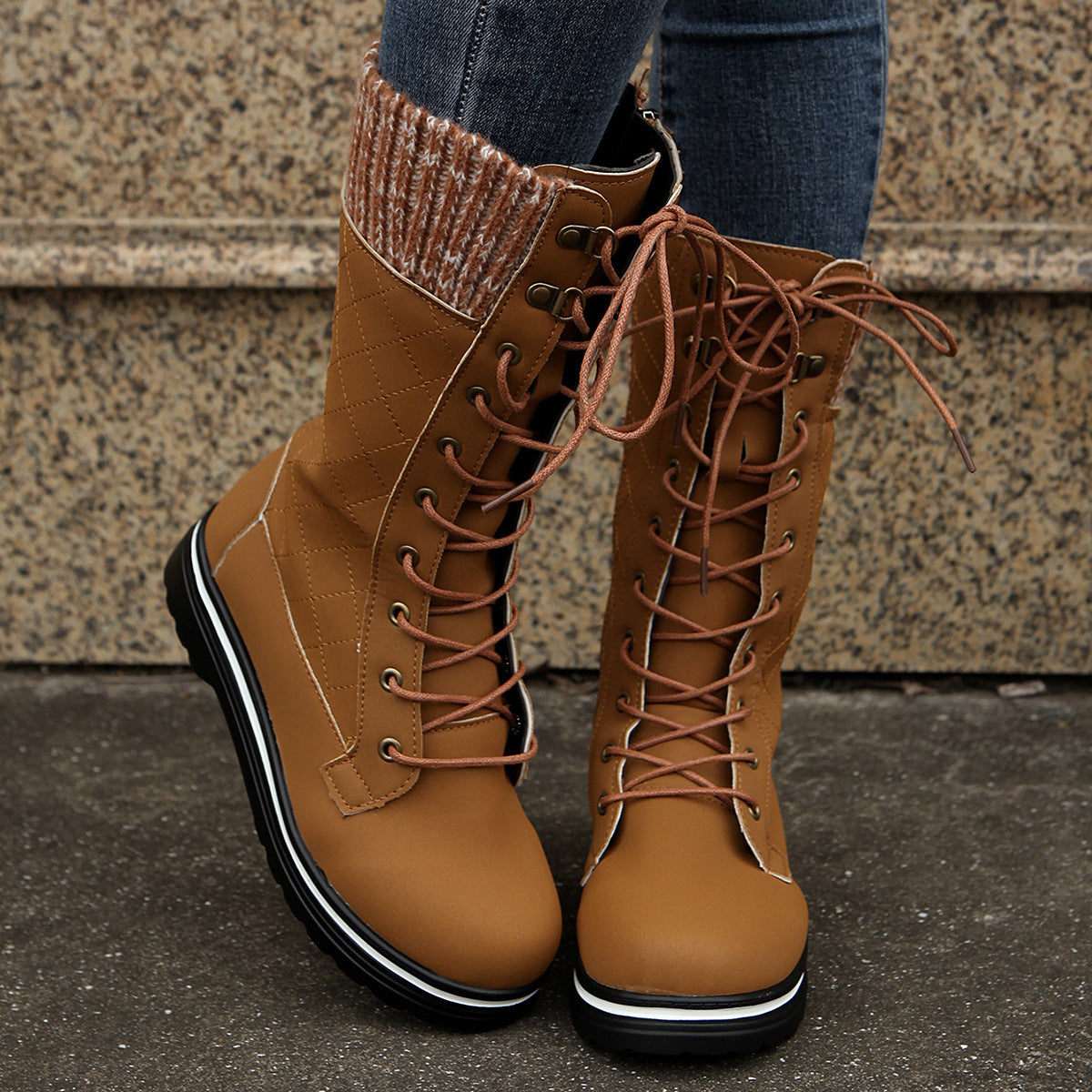 Mid Calf Lace-Up Long Boots