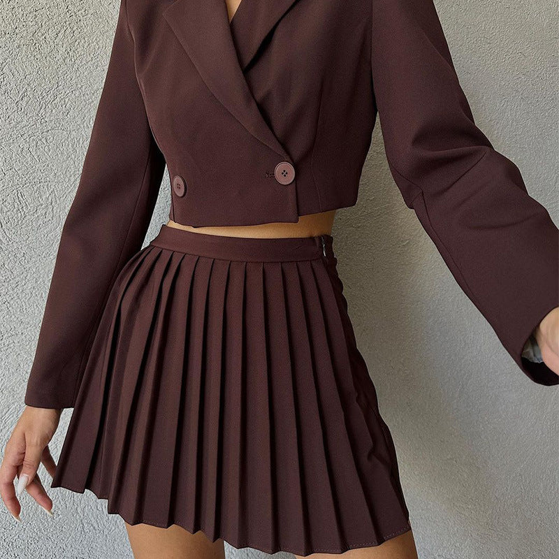 High-Waist Pleated Mini Skirt Suit