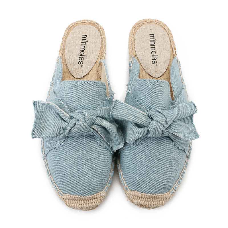 Women's Embroidered Bow Knot Flat Lazy Slippers