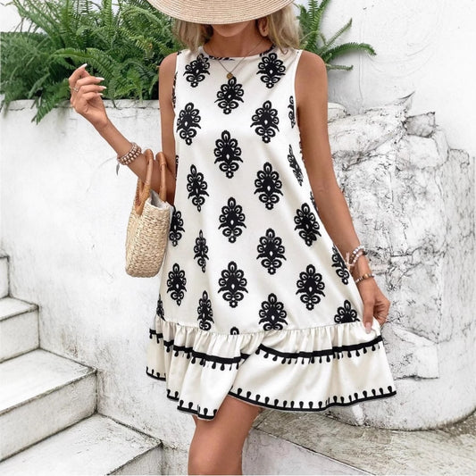 Women's Elegant Printed V-neck A- Line Skirt