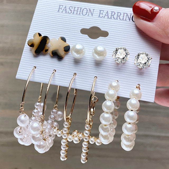 Gold Hoop Earrings - Pearl Punk Set