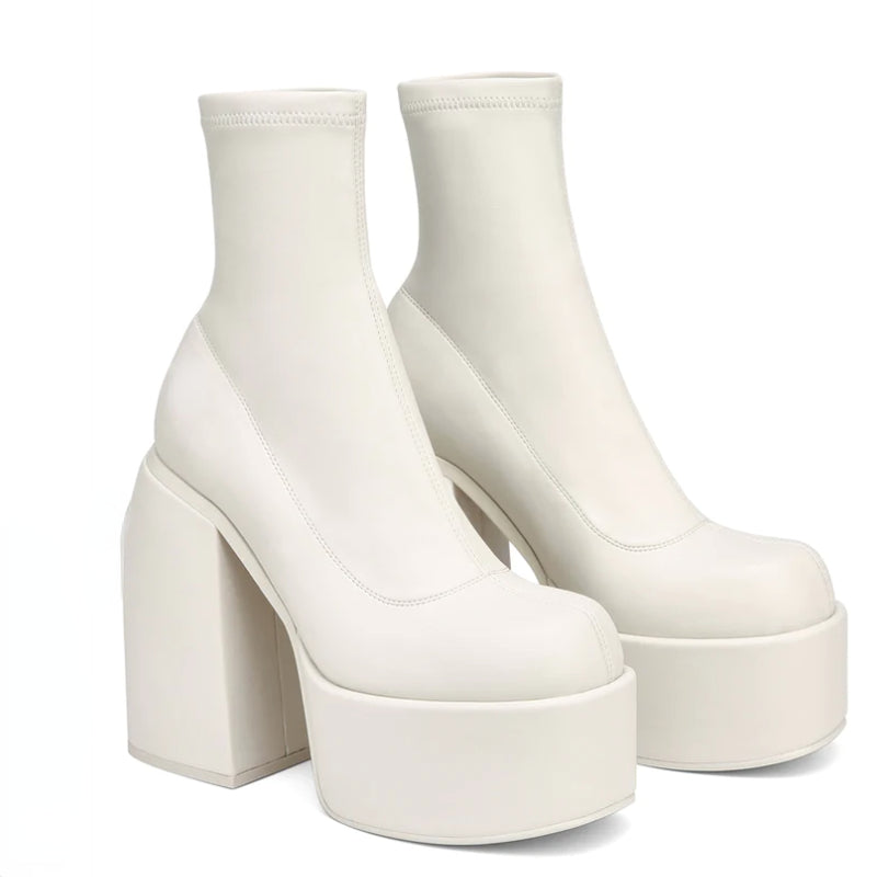 Chunky Heel Boots For Women - Fashion High-Heel Shoes With Side Zipper