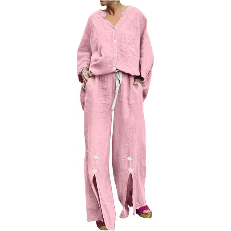 Women's Long-sleeve Cardigan Top And Pants Set
