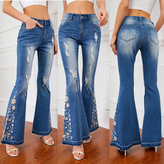 European & American Heavy Industry 3D Embroidery Women's Jeans