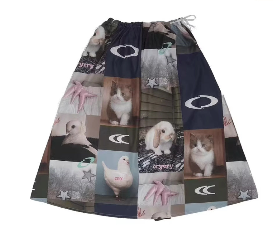 Pretty Pet Printing Pendulum-Length Skirt