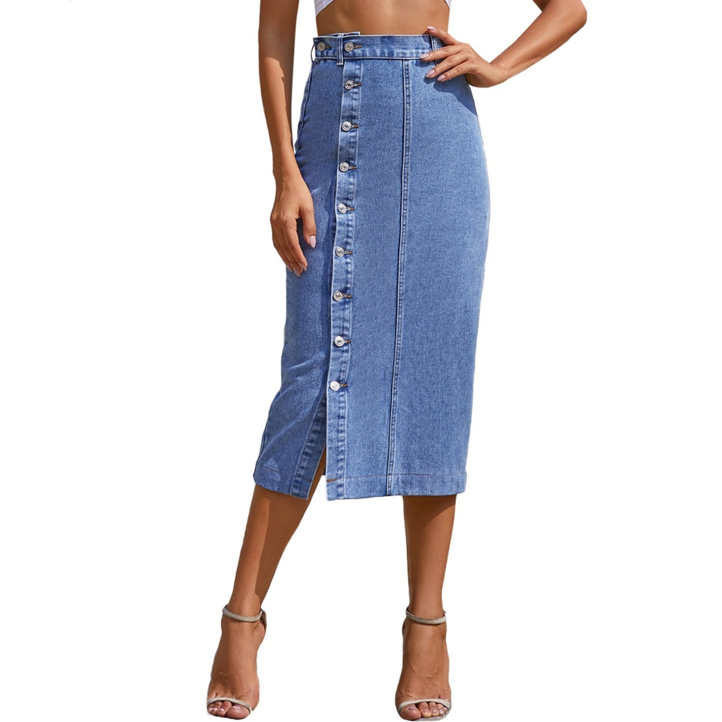 Buttons A- Line Denim Skirt