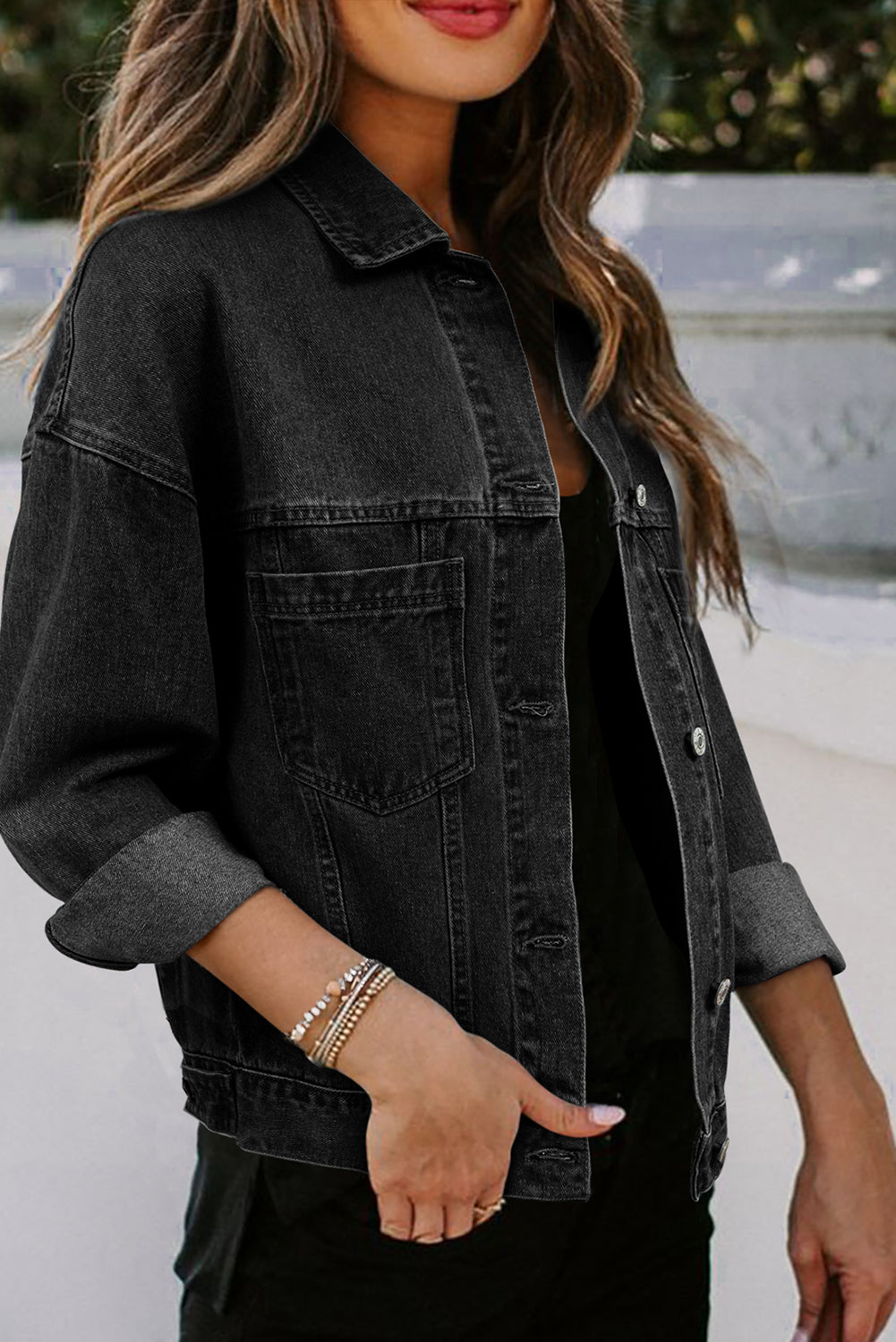 Women's Washed Oversize Pocket Denim Jacket