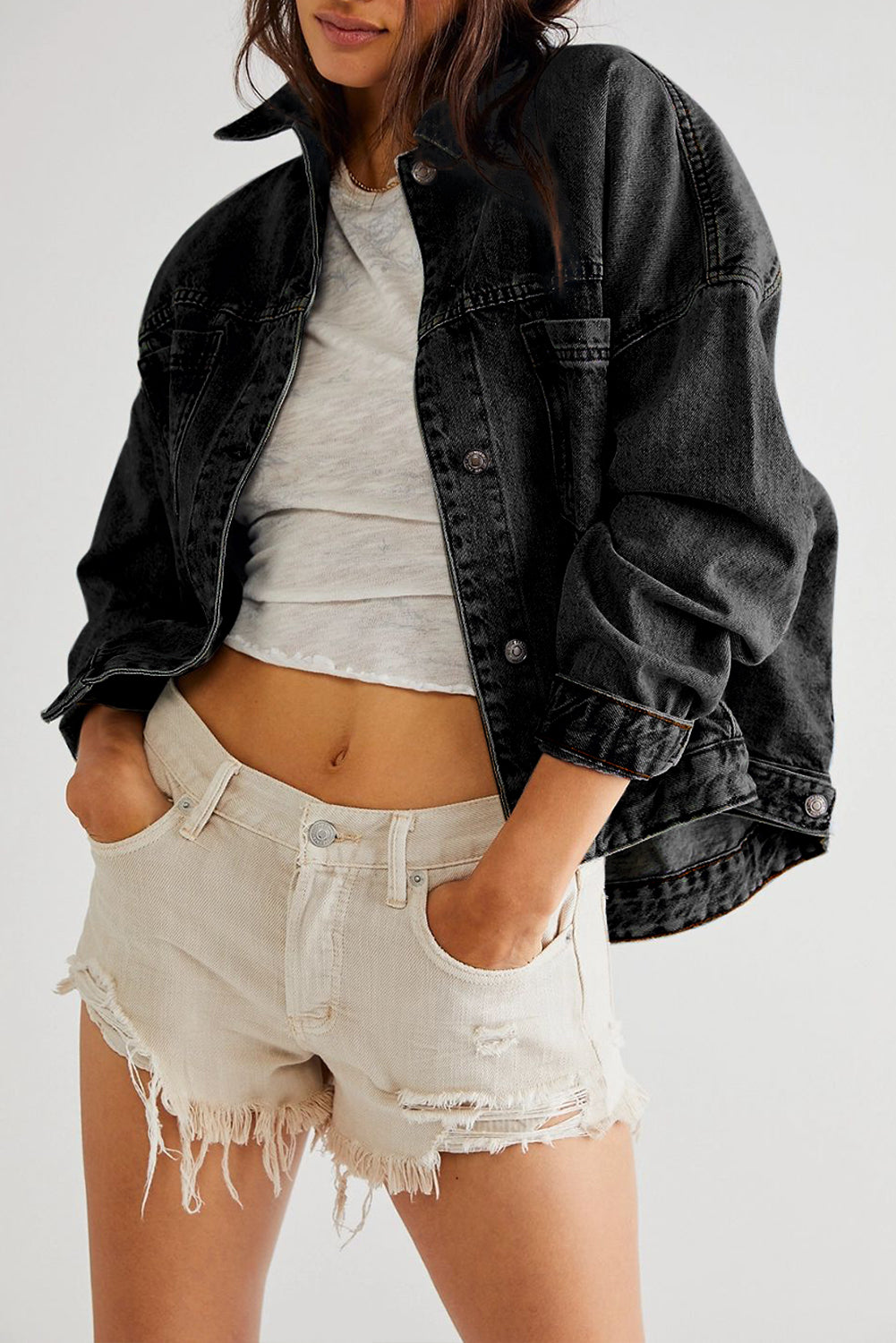 Women's Washed Oversize Pocket Denim Jacket