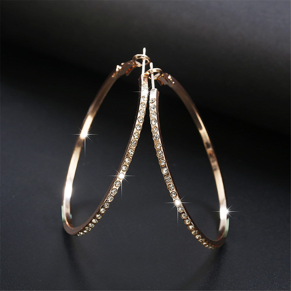 Women's Fashion Gold-Colour Hoop Earrings With Rhinestone