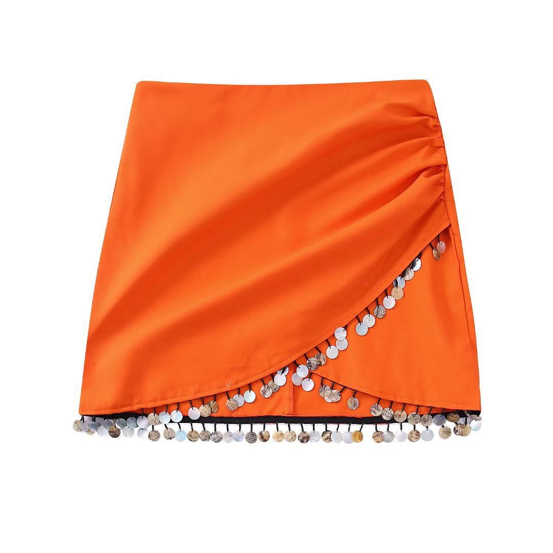 Women's Linen-Blend Beaded Wrap Skirt
