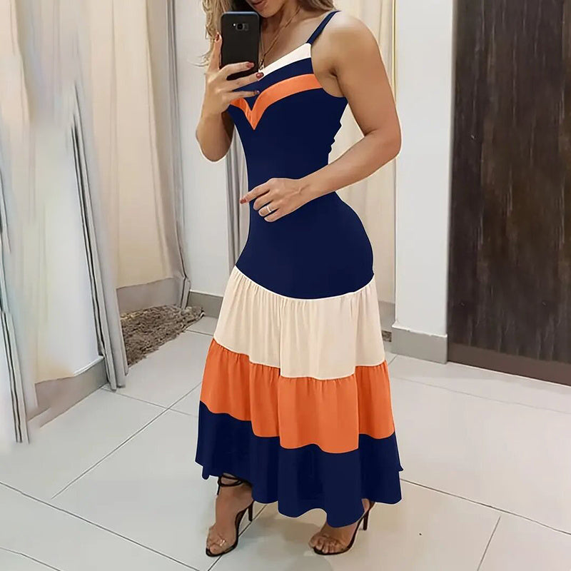 Colour-Block Spaghetti-Strap Maxi Dress - US Only