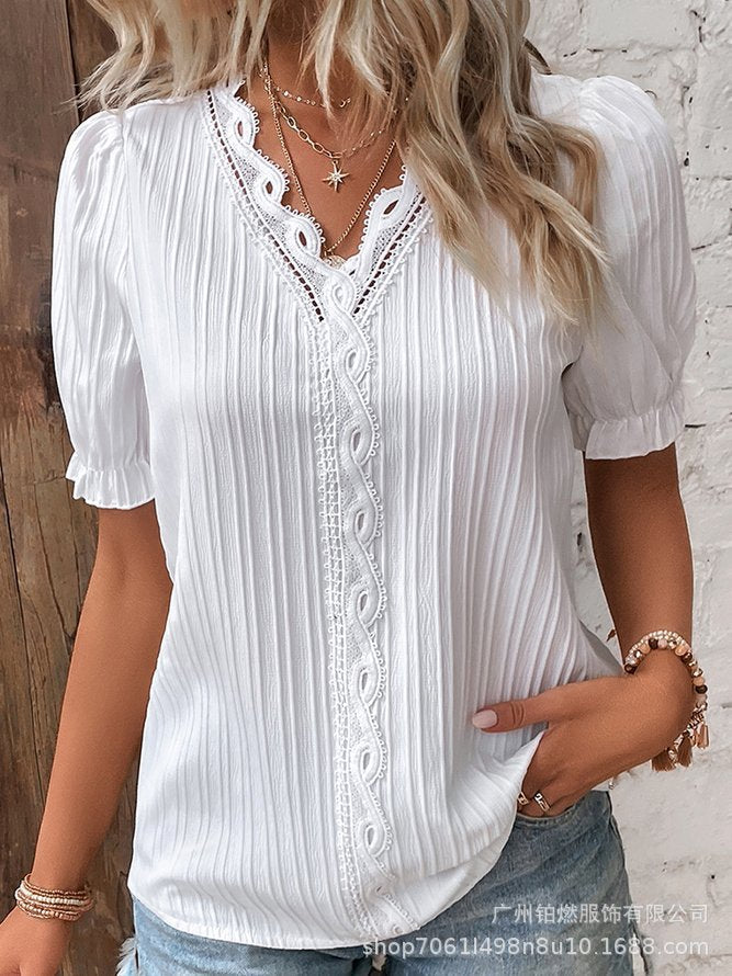 Hollow-Out Short-Sleeve Top For Women