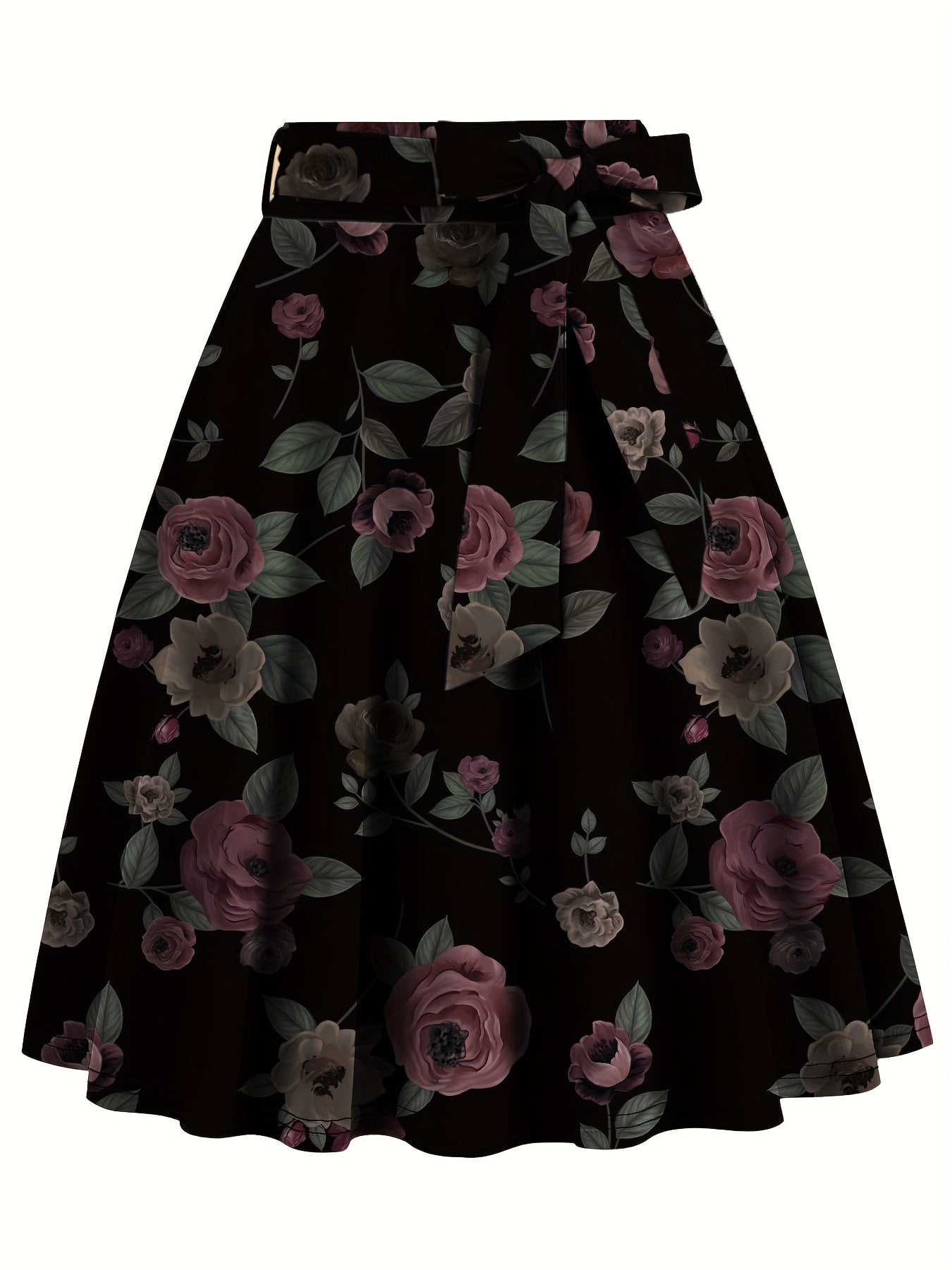 Elegant Belt Floral Midi Skirt