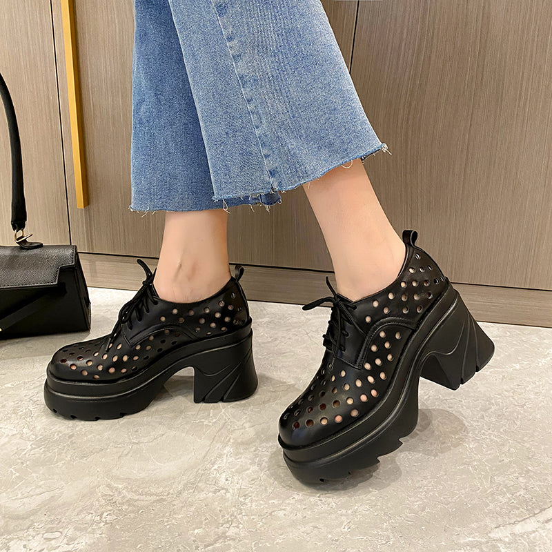 Leather Perforated High Heels