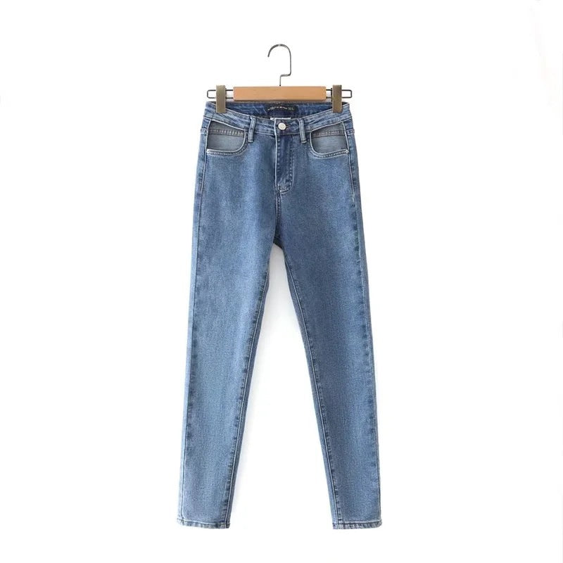 Women's High-Waist Loose-Fit Blue Wash Casual Denim Trousers