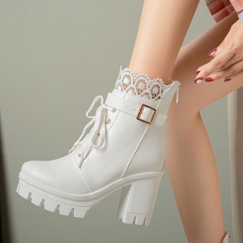 Lace-Up Square-Heel Ankle Boots