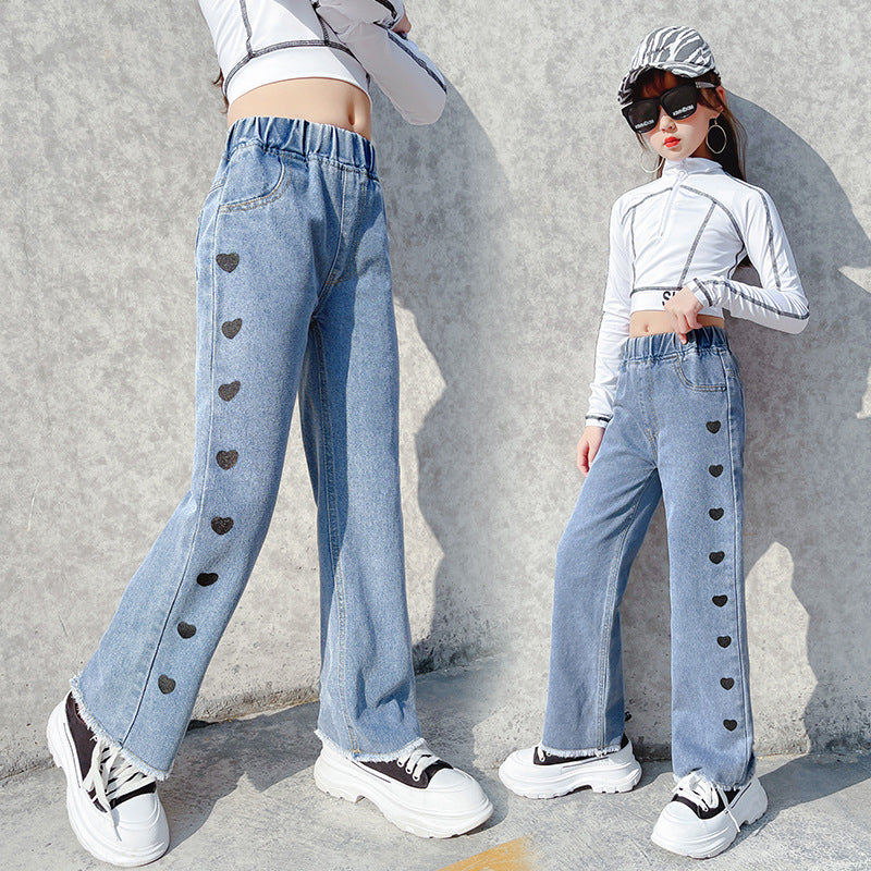 Funky Casual Denim Love Wide-Leg Pants