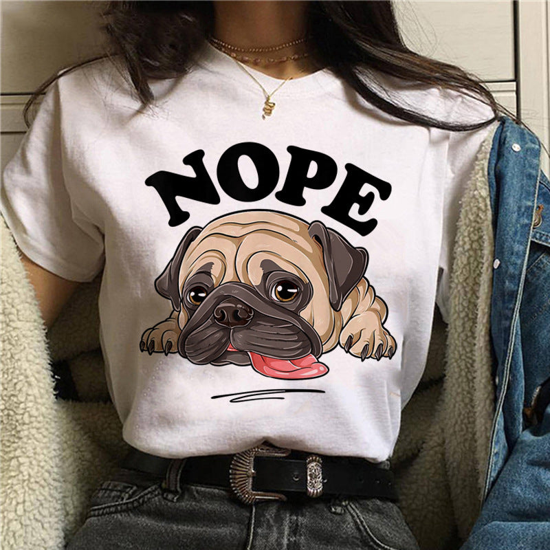 Pug Print Round-Neck Short-Sleeve Women's T-Shirt