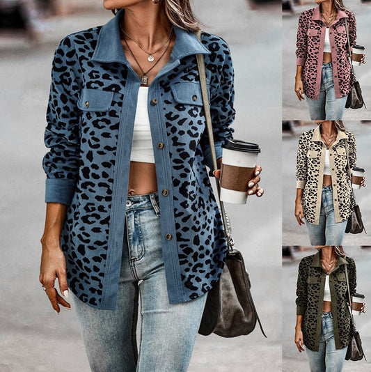 Leopard Print Corduroy Shirt Jacket