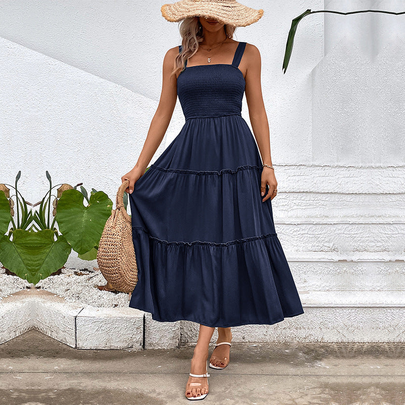 Solid-Colour Sling Summer Dress