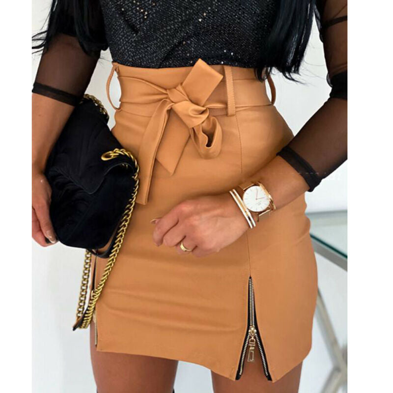 Bandage PU Leather Mini Skirt