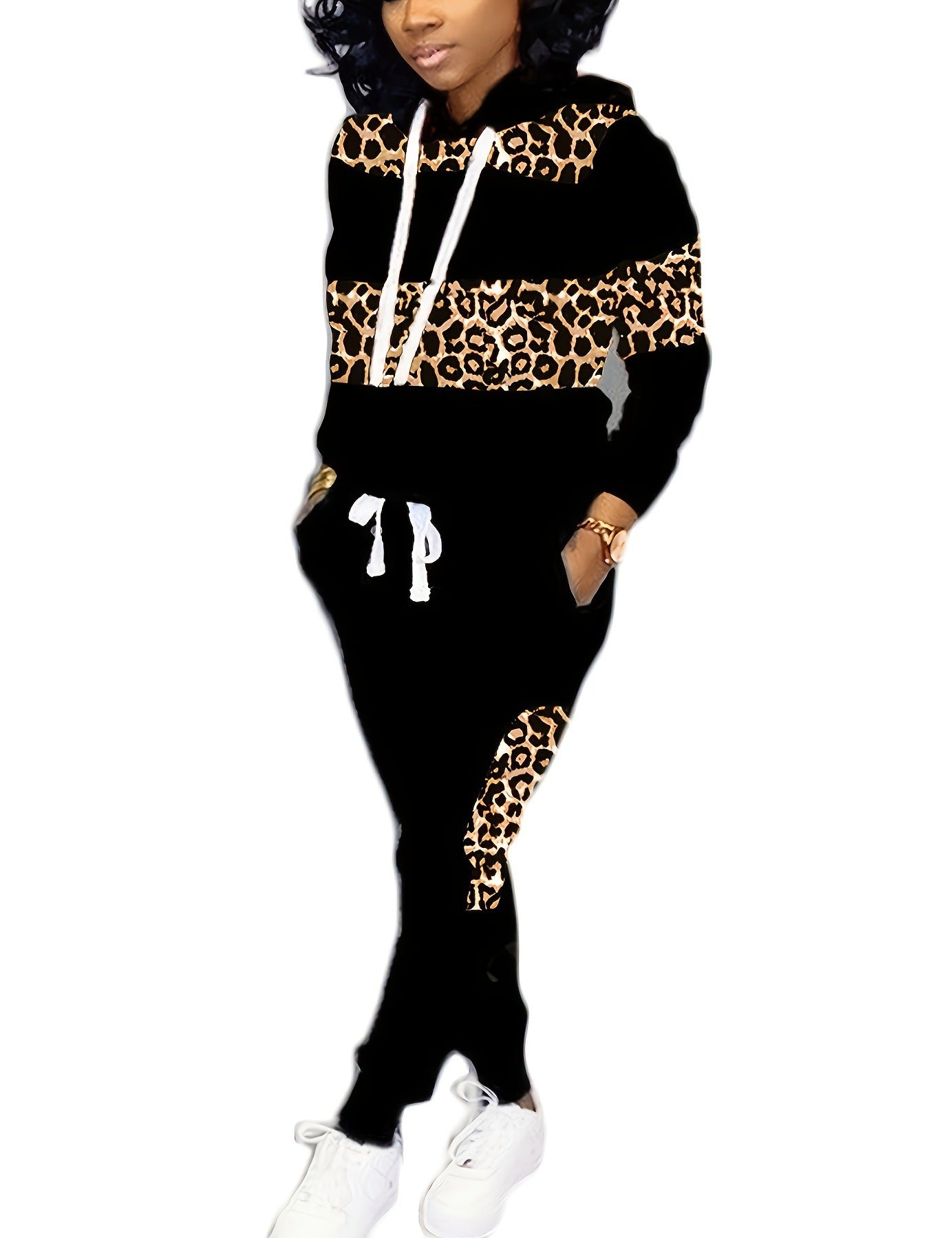 Women's Casual Street-Style Long-Sleeve Leopard-Print Pantsuit