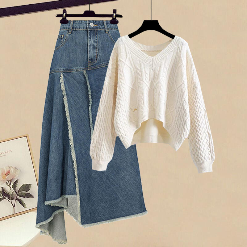 Retro High-Waist Irregular Denim Skirt