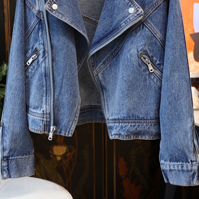 Women's Zipper Locomotive-Style Denim Jacket