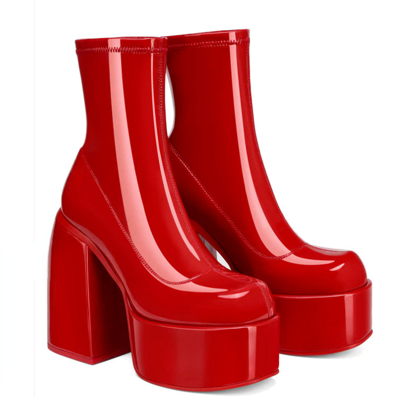 Chunky Heel Boots For Women - Fashion High-Heel Shoes With Side Zipper