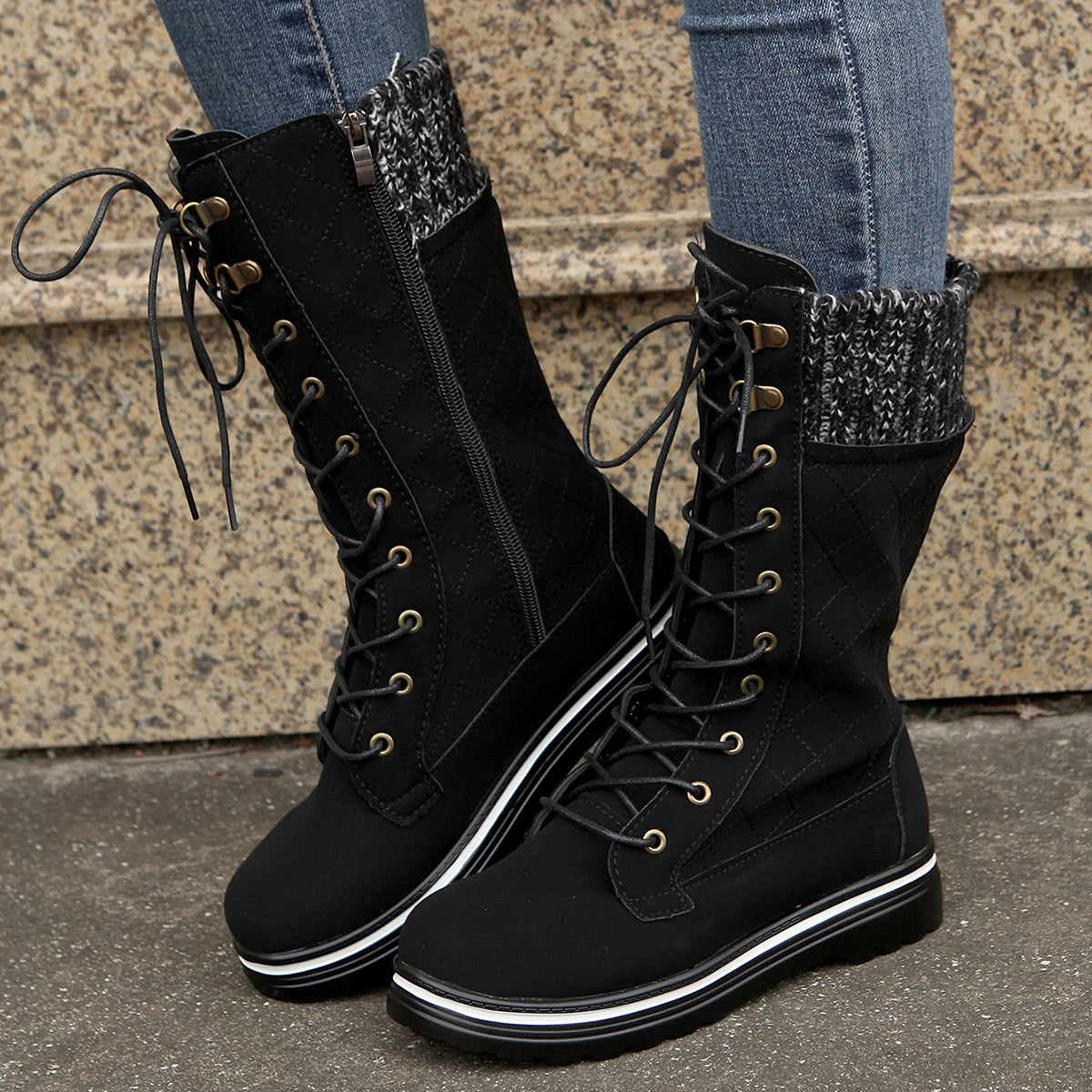 Mid Calf Lace-Up Long Boots