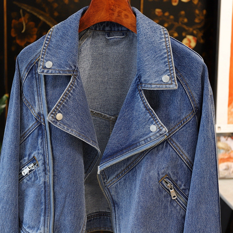 Women's Zipper Locomotive-Style Denim Jacket