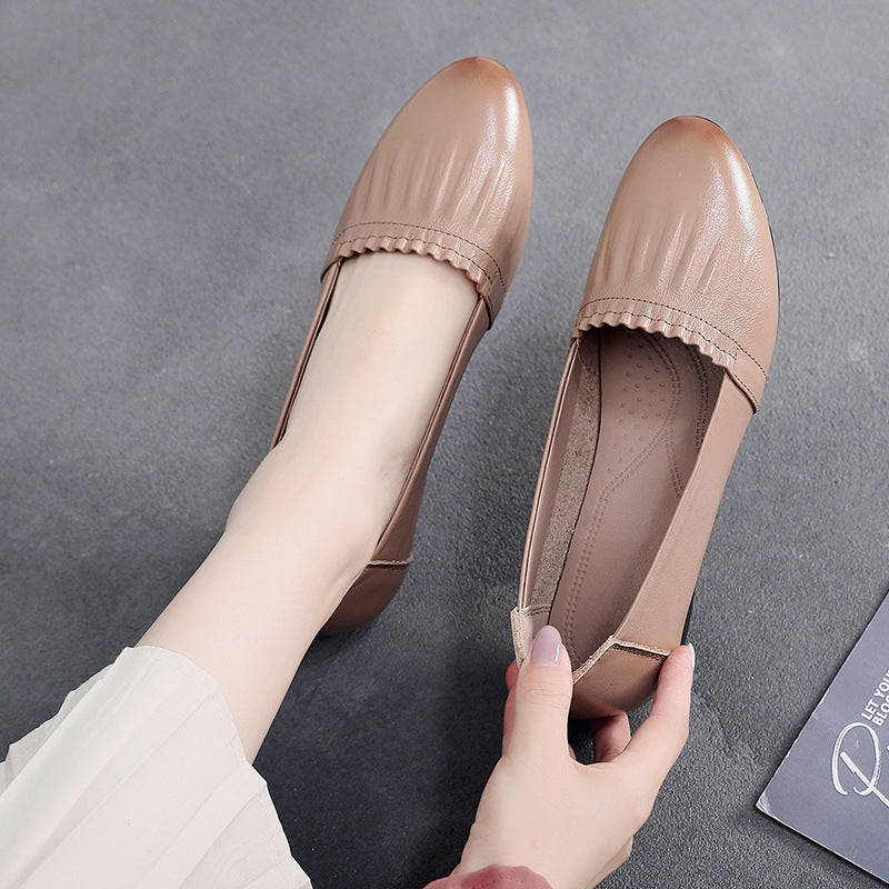 Flat Genuine Leather Office Lady Shoes