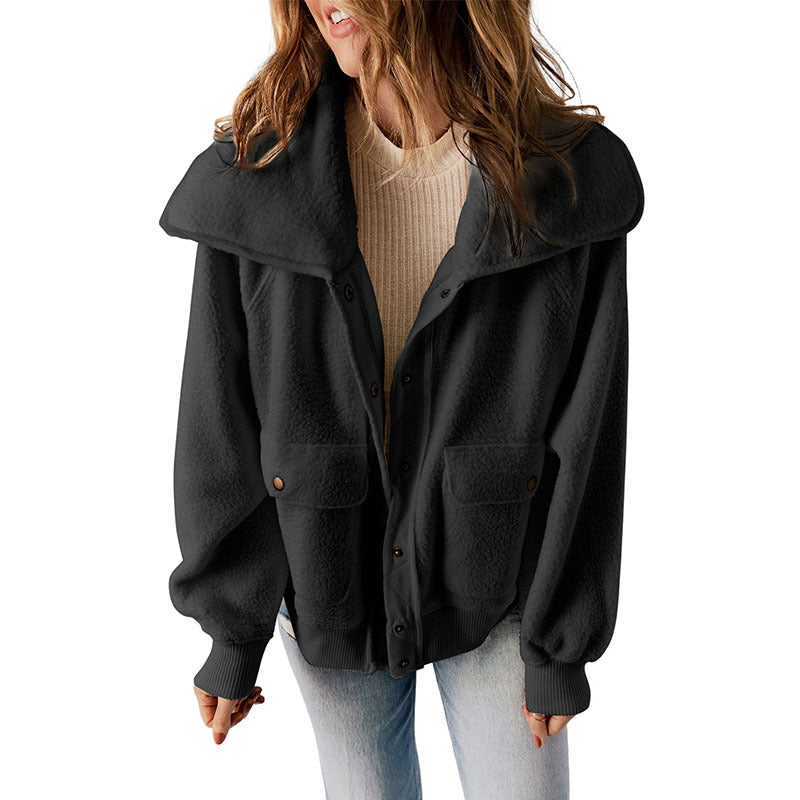 Women's Warm Casual Cardigan Breasted Jacket - Plush Long-Sleeve Coat