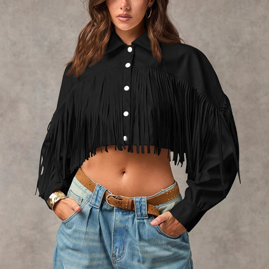Tassel Front-Buttons Long-Sleeve Jacket